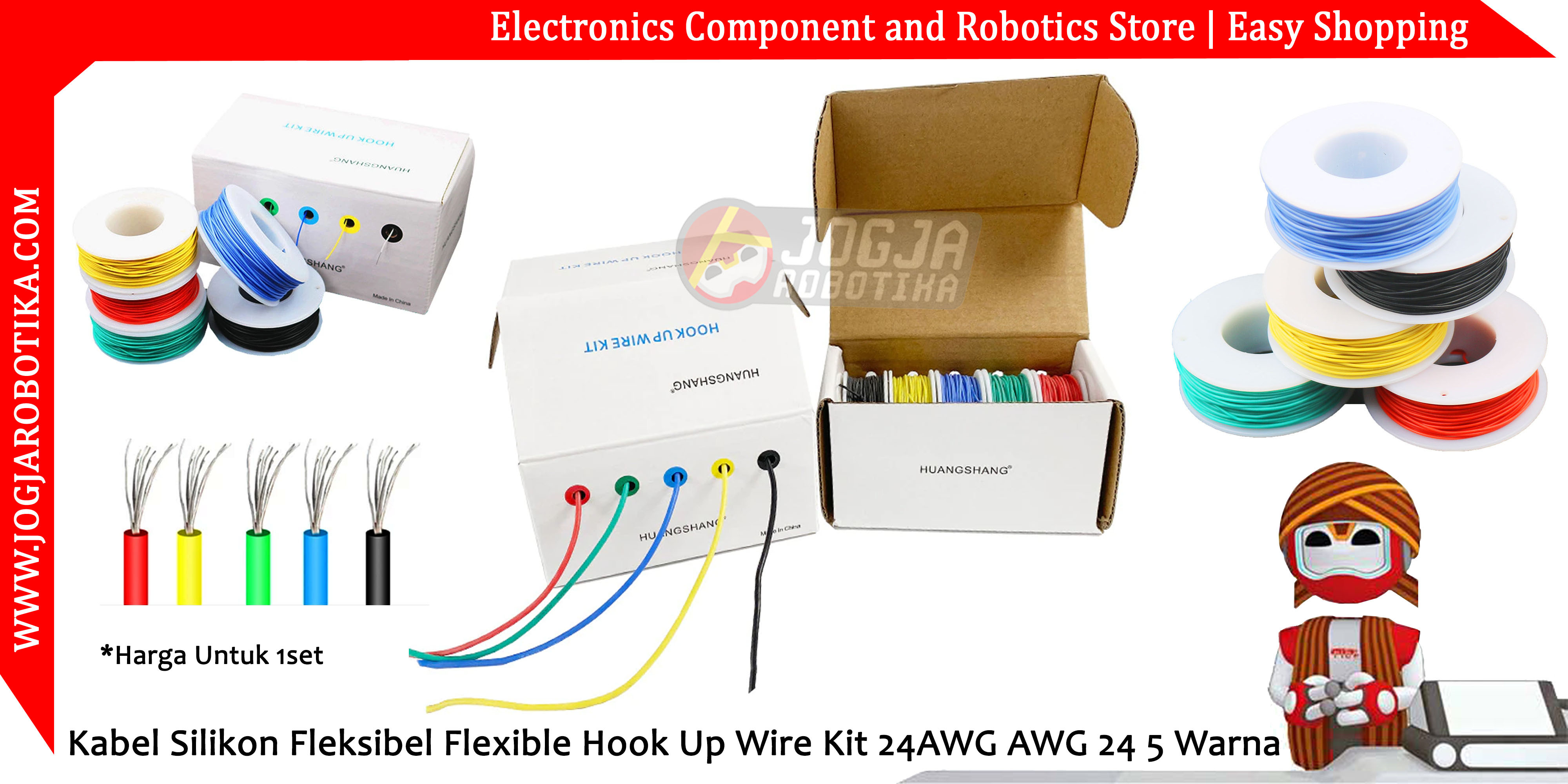 Kabel Silikon Fleksibel Flexible Hook Up Wire Kit 24AWG AWG 24 5 Warna -  Toko Komponen Elektronik , Listrik , LED dan Robotika
