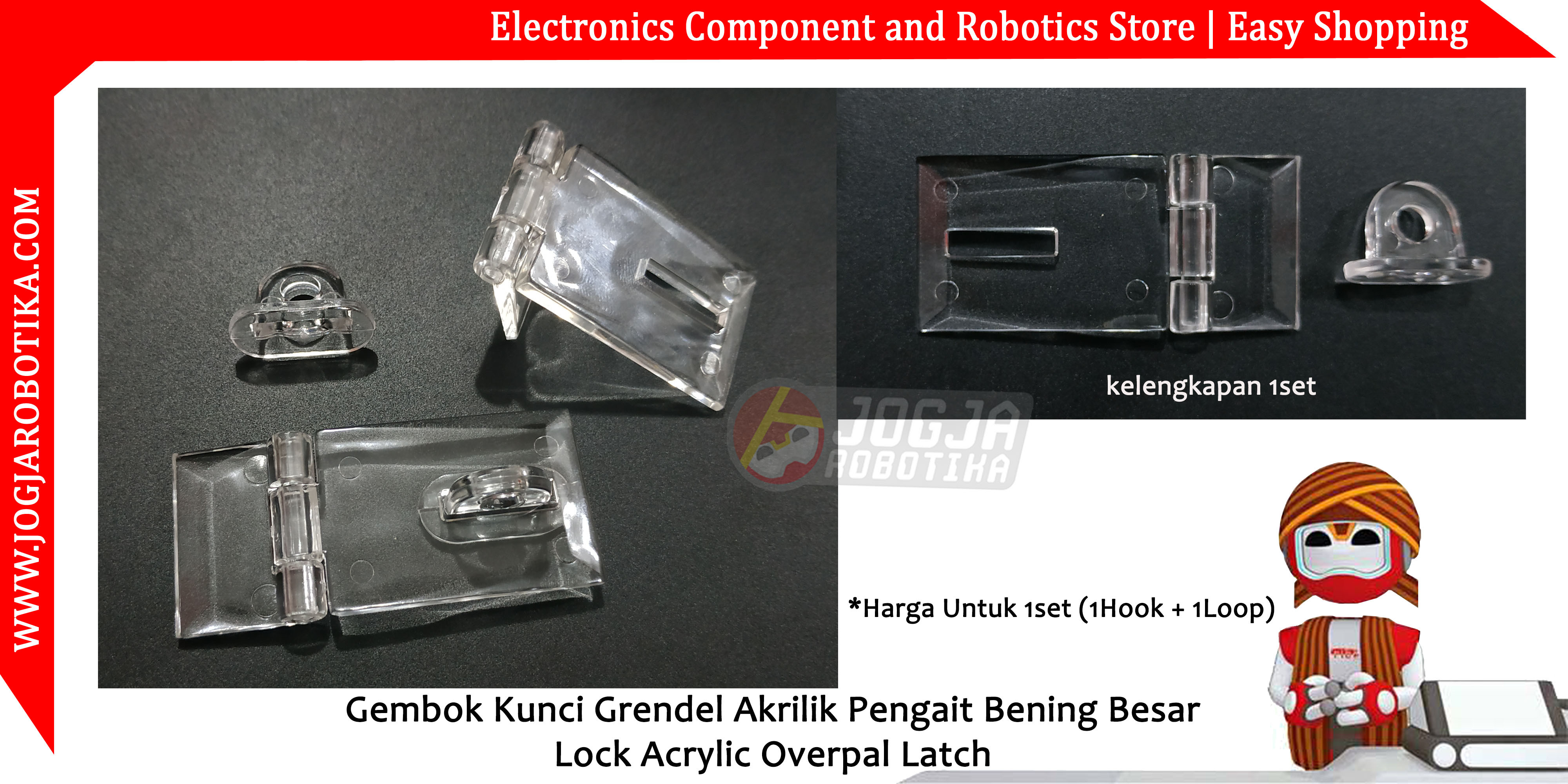 Gembok Kunci Grendel Akrilik Pengait Bening Besar Lock Acrylic Overpal