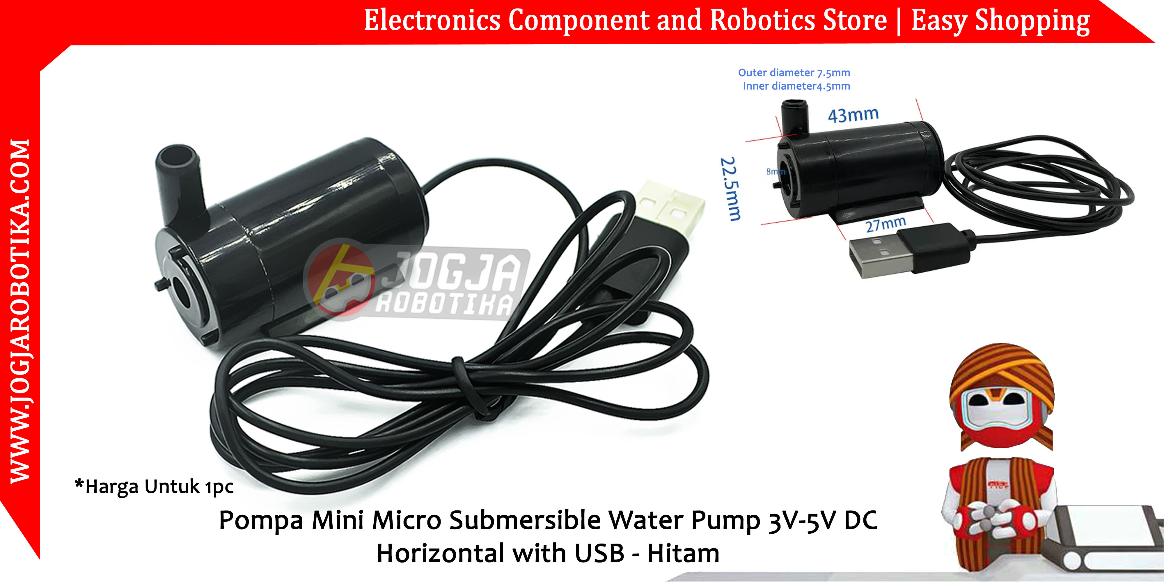 Pompa Mini Micro Submersible Water Pump 3V5V DC Horizontal with USB