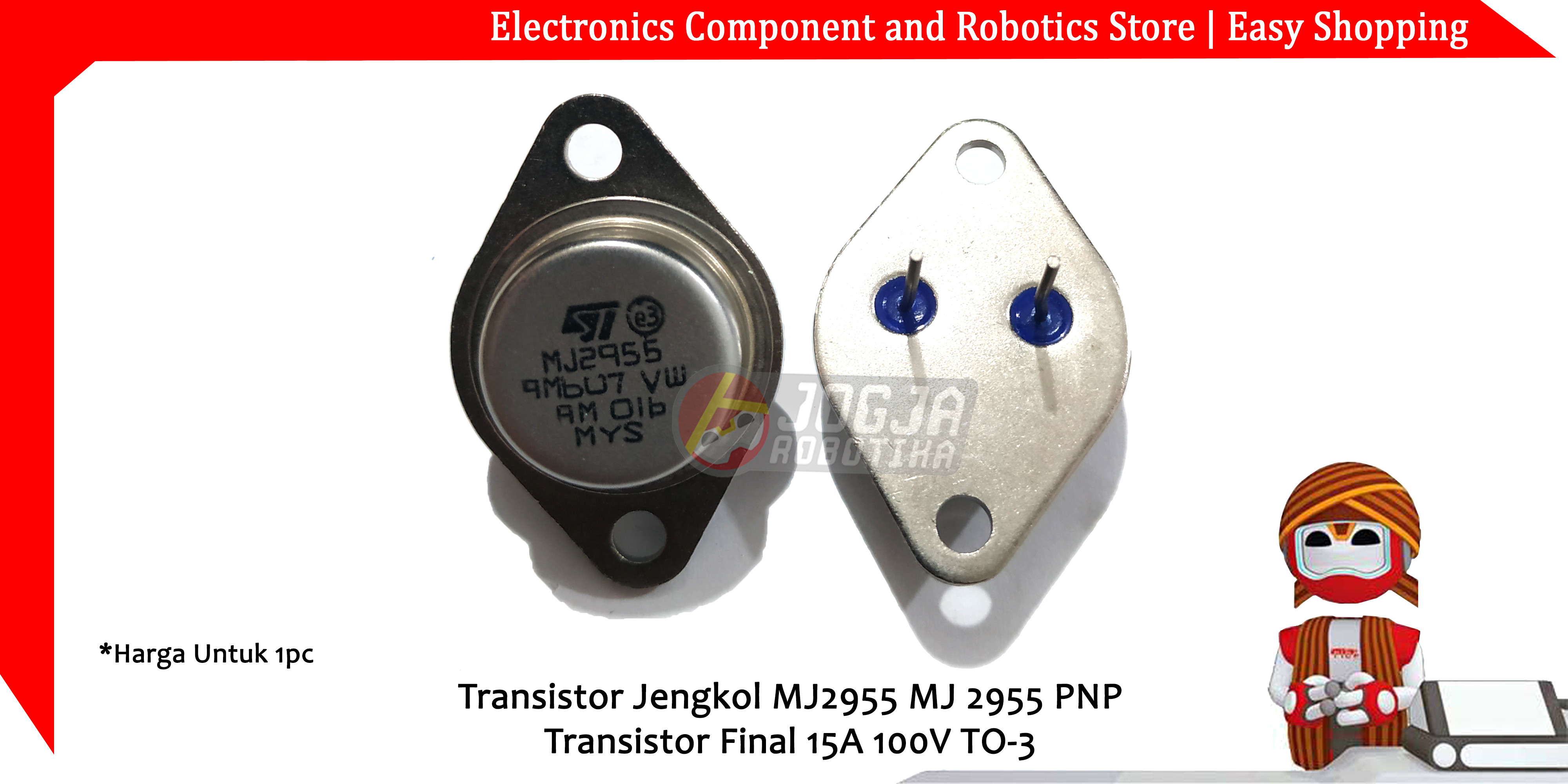 Transistor Jengkol MJ2955 MJ 2955 PNP Transistor Final 15A 100V TO-3