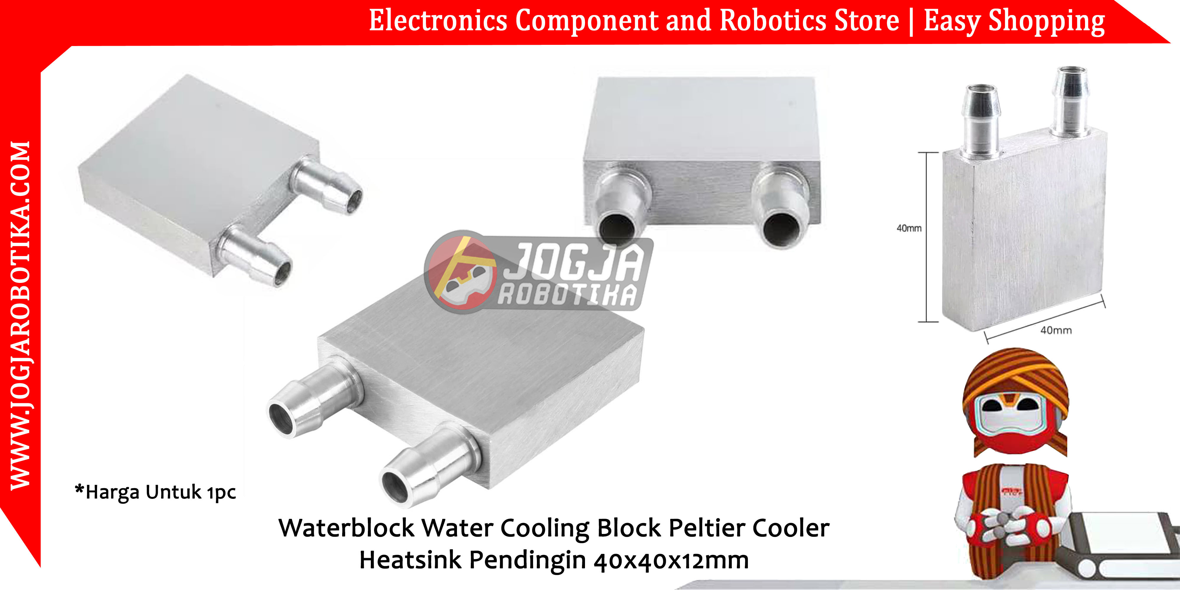 Waterblock Water Cooling Block Peltier Cooler Heatsink Pendingin 40x40x12mm