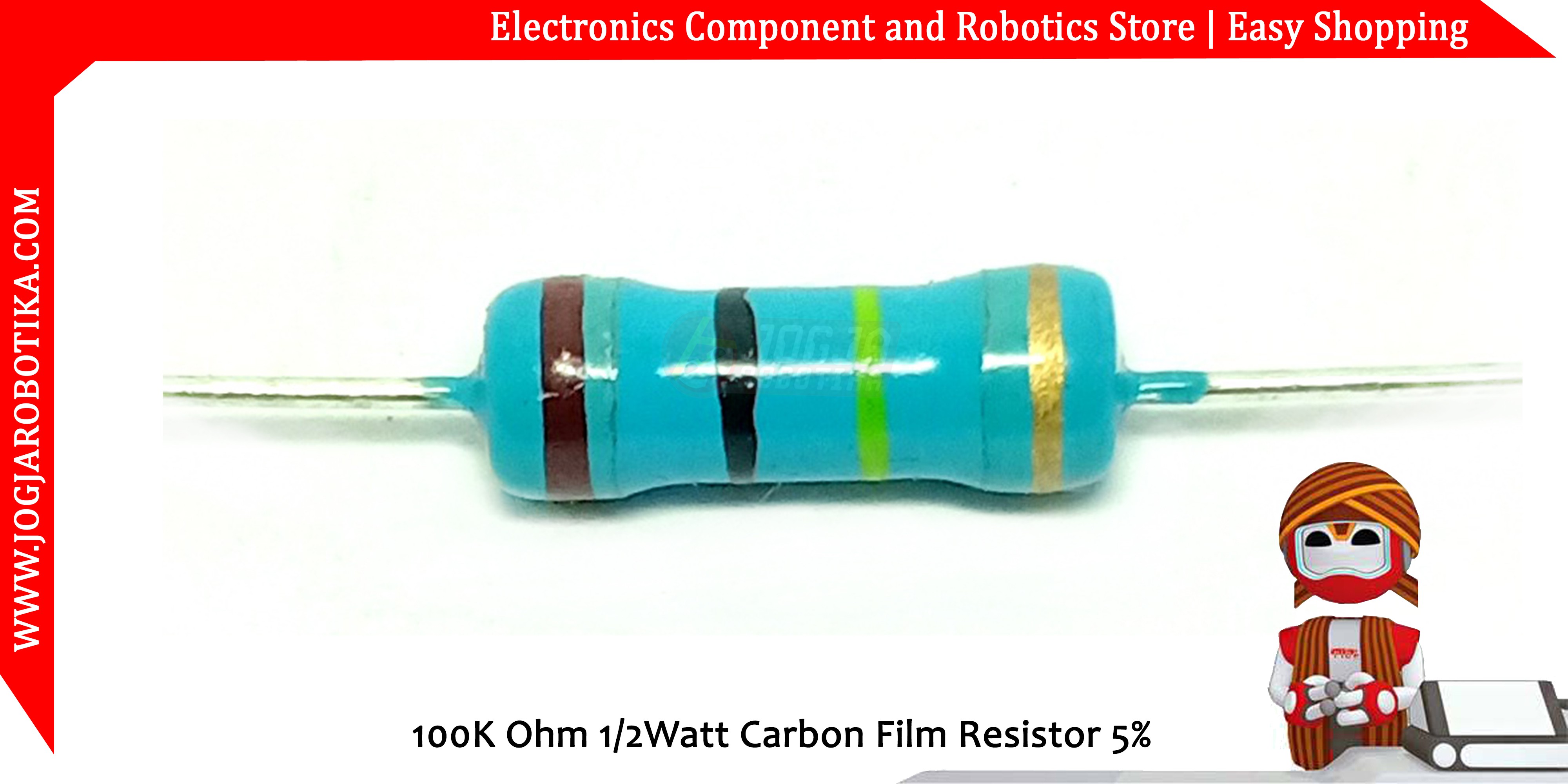 Jual 100K Ohm 1/2Watt Carbon Film Resistor