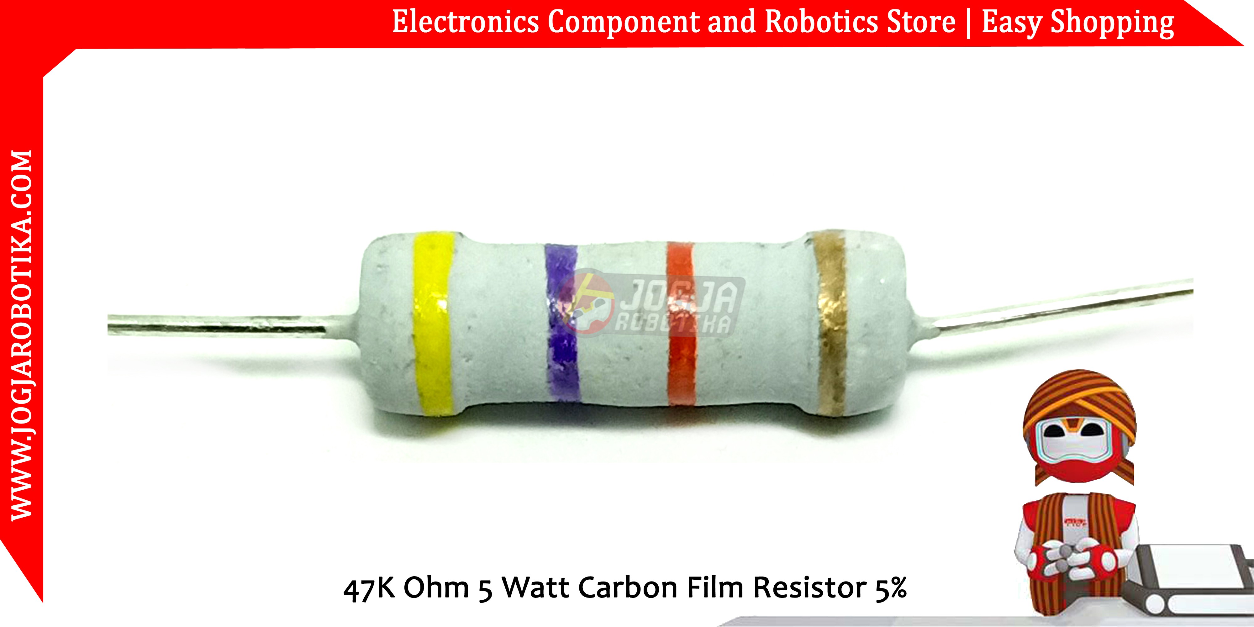 Jual 47K Ohm 5 Watt Carbon Film Resistor