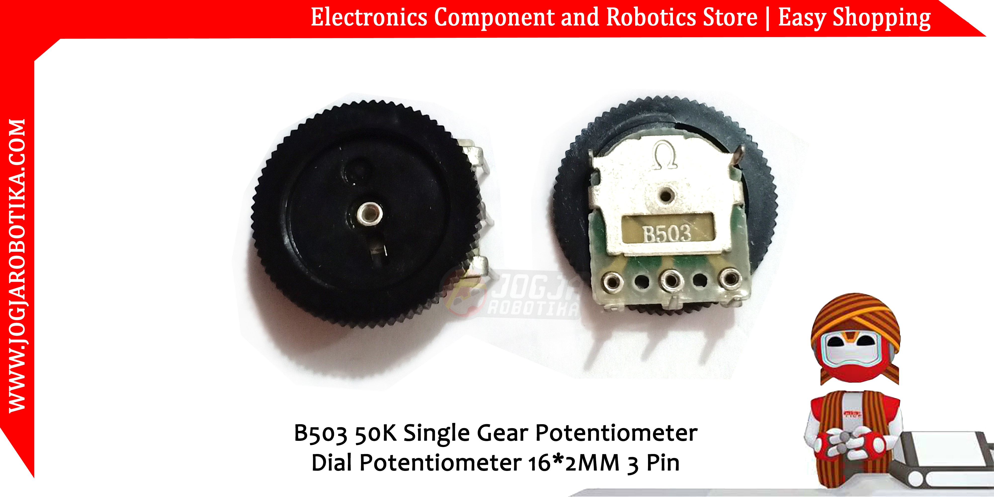 B503 50K Single Gear Potentiometer Dial Potentiometer 16*2MM 3 Pin