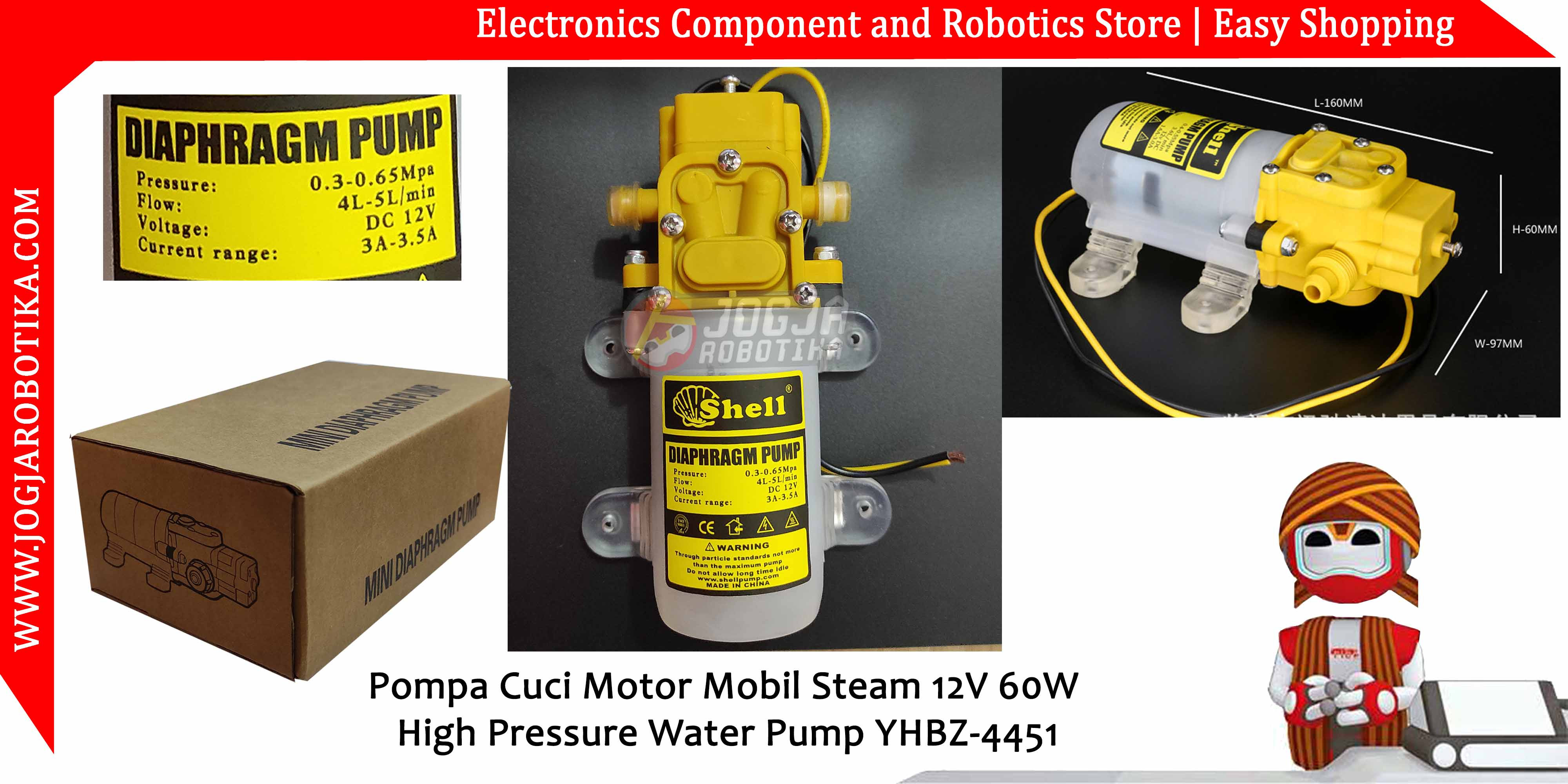 Pompa Cuci Motor Mobil Steam 12V 60W High Pressure Water Pump YHBZ4451