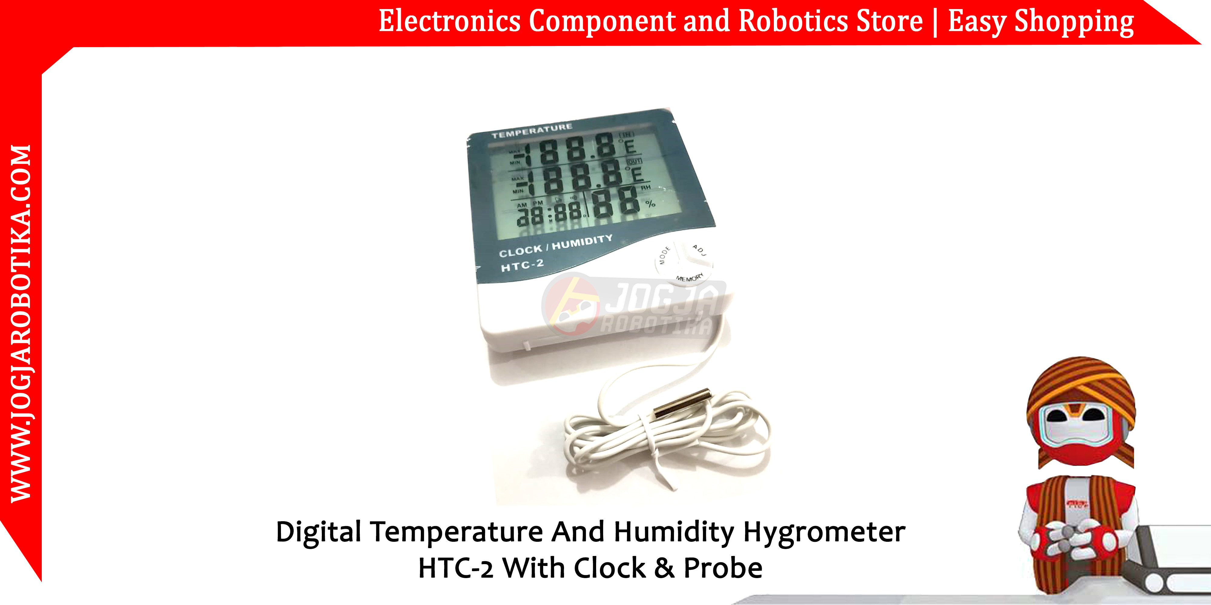 Digital Temperature And Humidity Hygrometer HTC2 With Clock & Probe