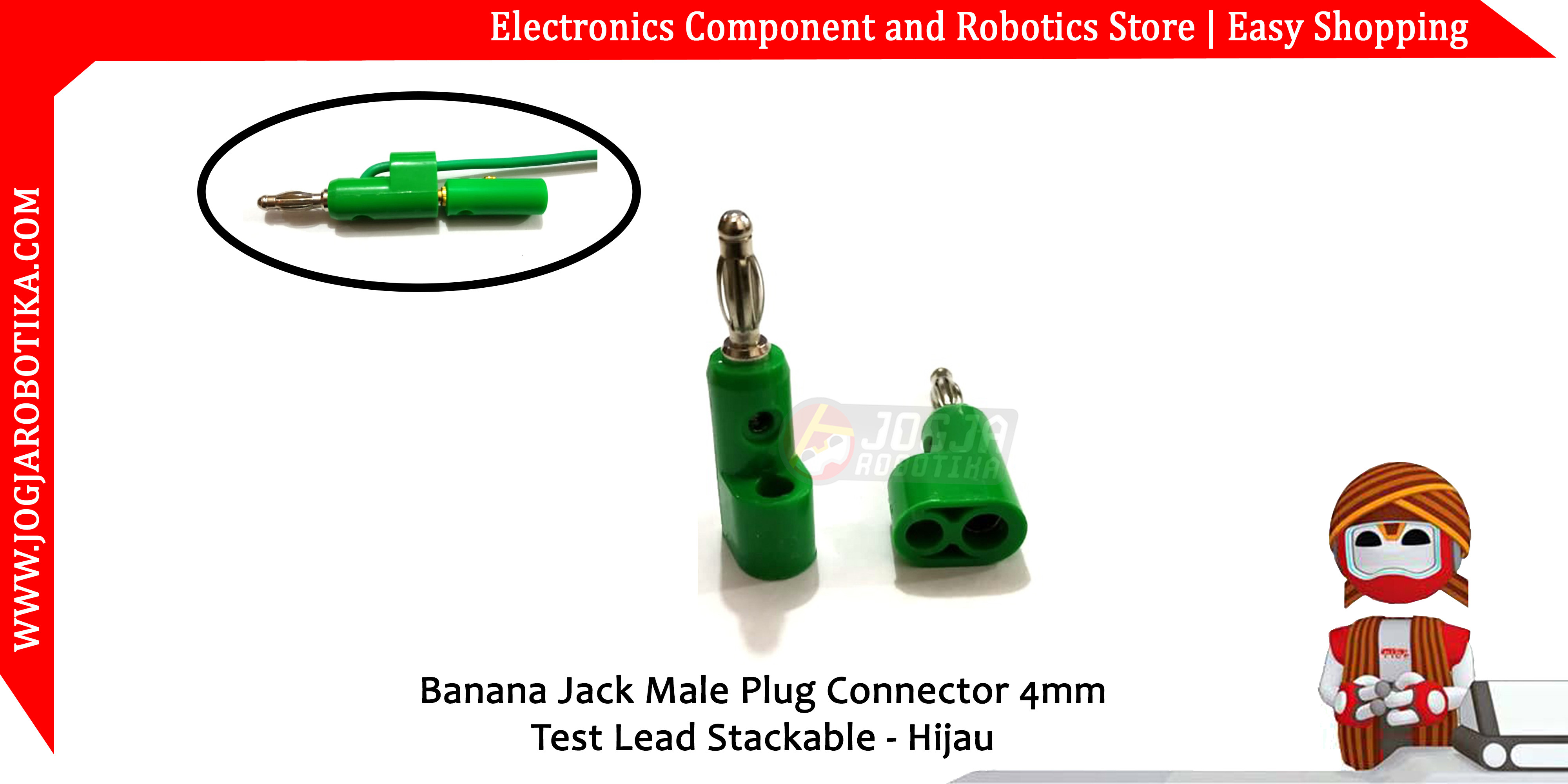 jual Banana Jack Male Plug Connector 4mm Test Lead Stackable Hijau