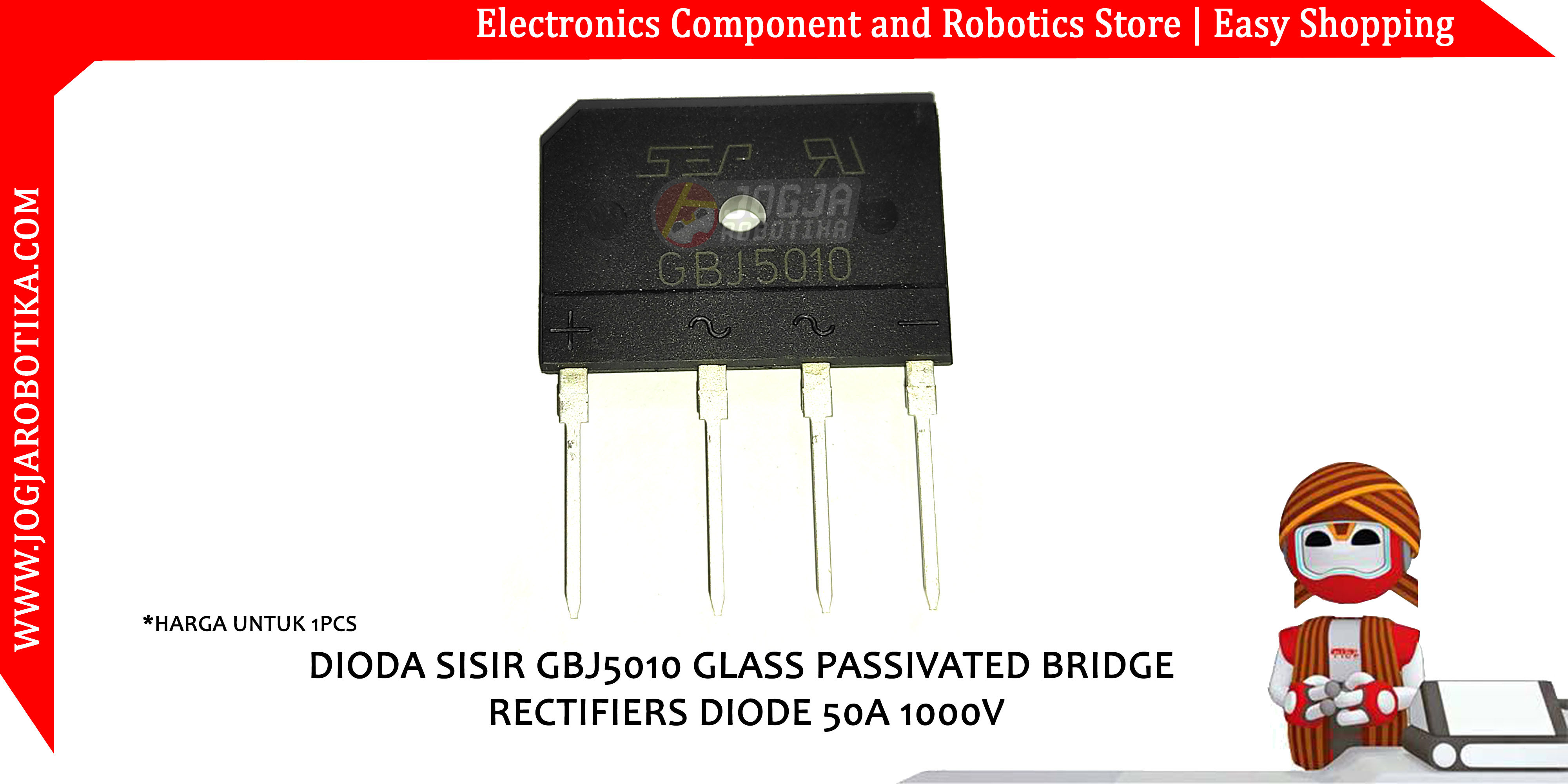 DIODA SISIR GBJ5010 GLASS PASSIVATED BRIDGE RECTIFIERS DIODE 50A 1000V
