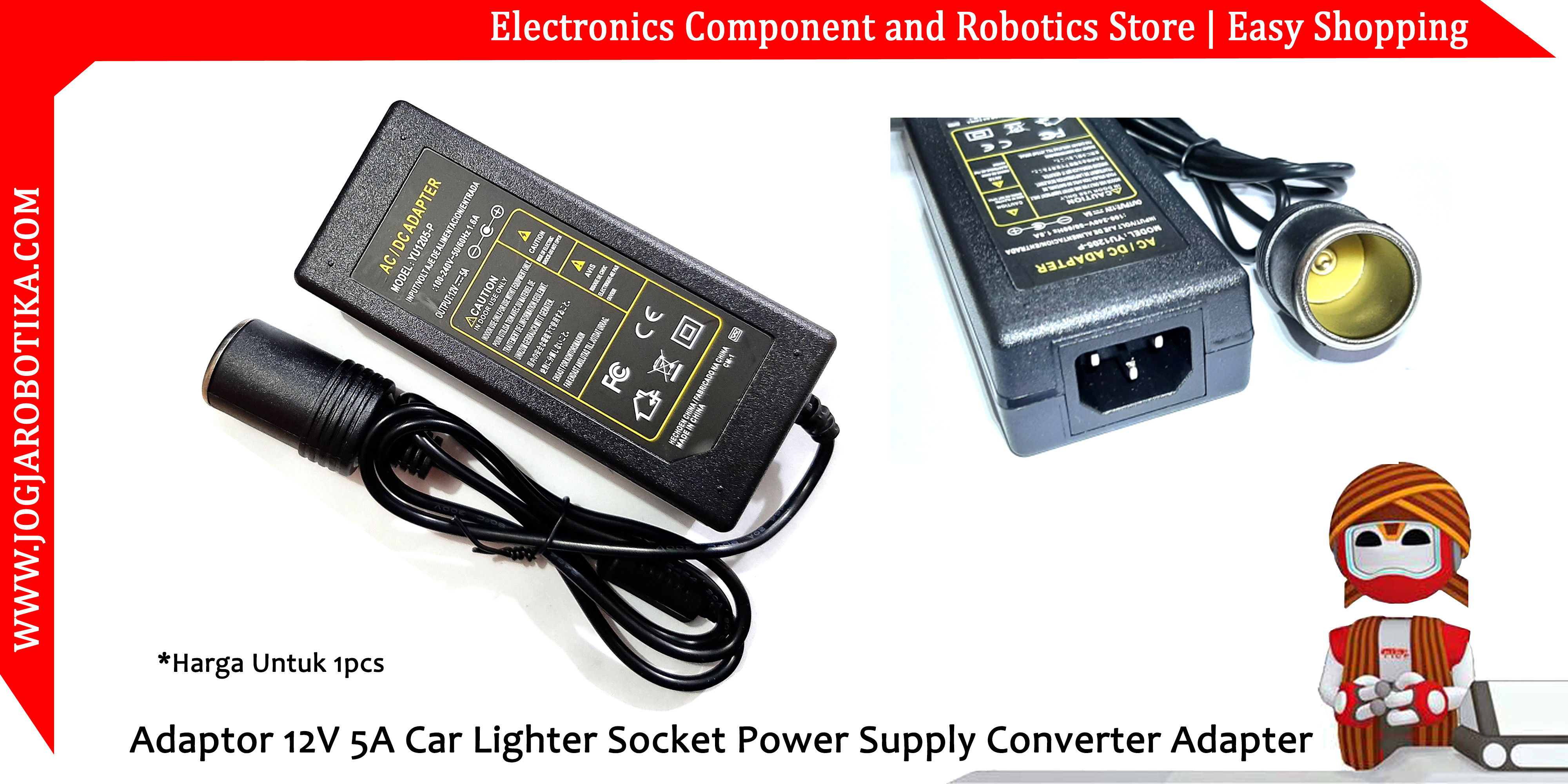 Adaptor 12V 5A Car Lighter Socket Power Supply Converter Adapter Toko