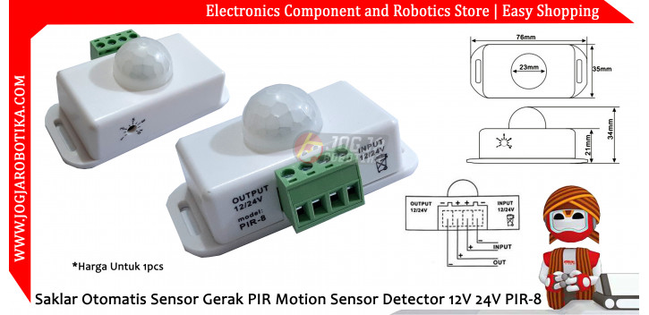 Saklar Otomatis Sensor Gerak PIR Motion Sensor Detector 12V 24V PIR-8 ...