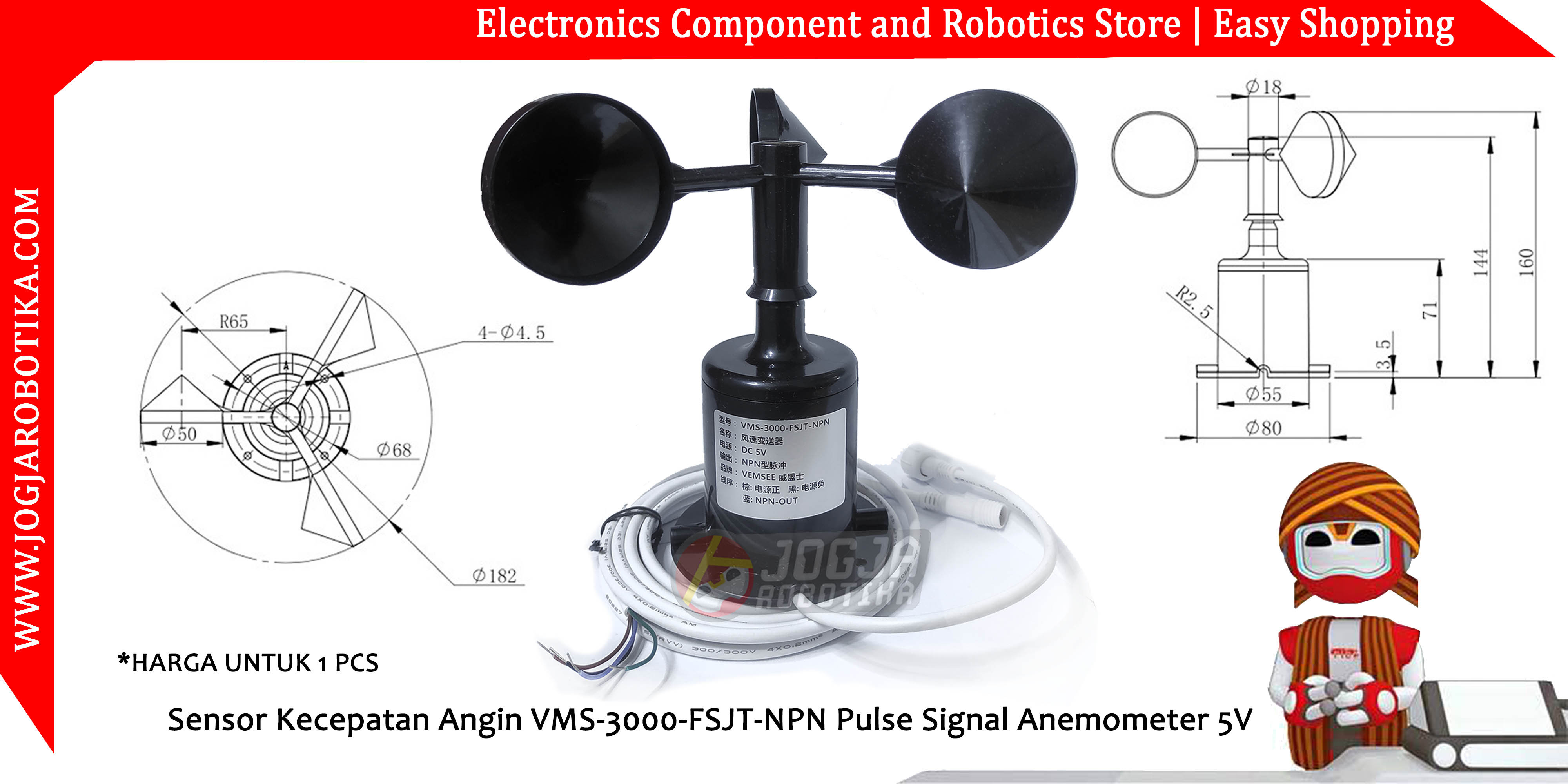 Sensor Kecepatan Angin Vms Fsjt Npn Pulse Signal Anemometer V