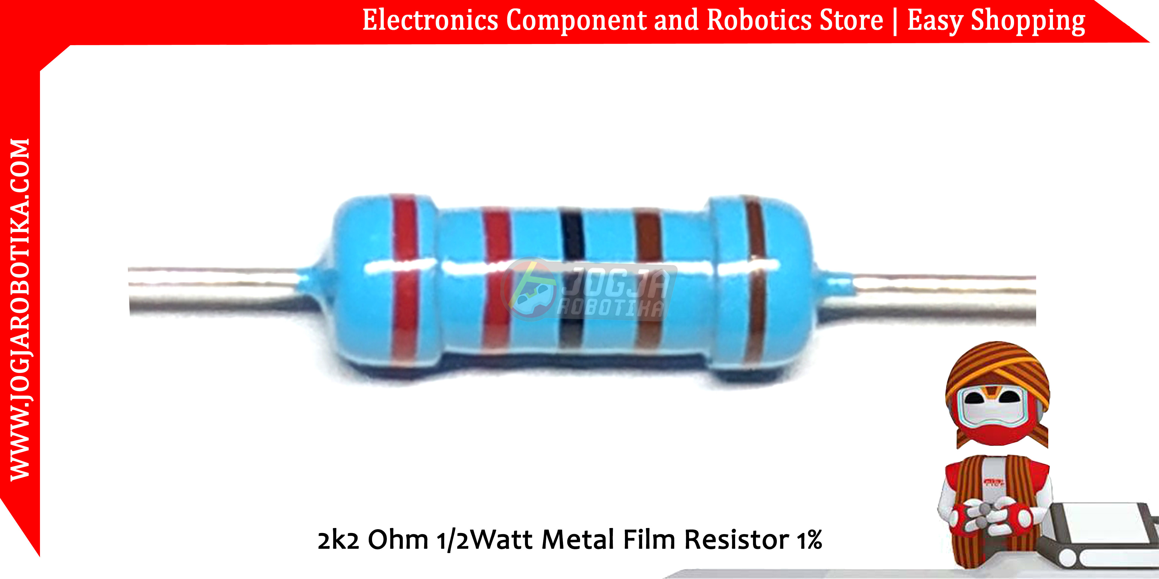 Jual 2K2 Ohm 1/2Watt Metal Film Resistor 1%