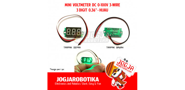 MINI VOLTMETER DIGITAL DC 4-30V 0-100V 3 DIGIT 0.36 INCH - HIJAU TERANG EMERALD GREEN