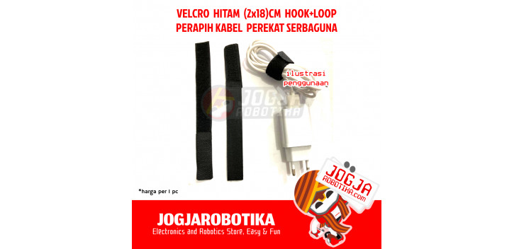 VELCRO HITAM (2X18)CM HOOK+LOOP PERAPIH KABEL PEREKAT SERBAGUNA