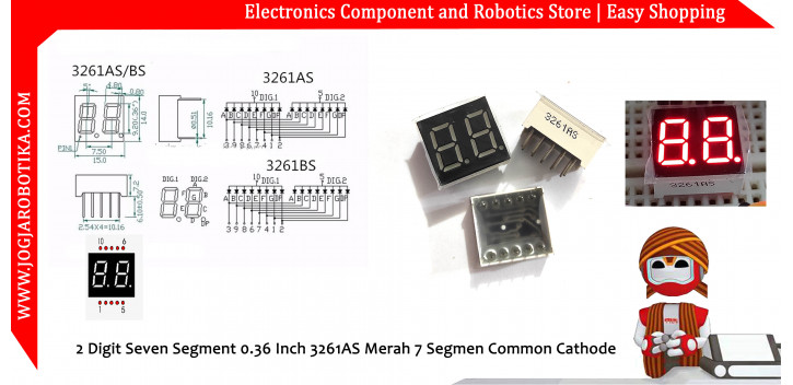 2 Digit Seven Segment 0.36 Inch 3261AS Merah 7 Segmen Common Cathode