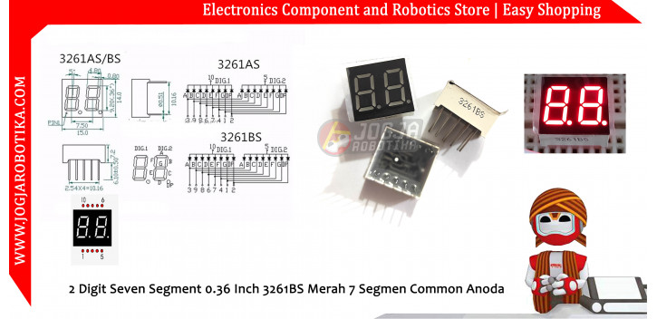 2 Digit Seven Segment 0.36 Inch 3261BS Merah 7 Segmen Common Anoda