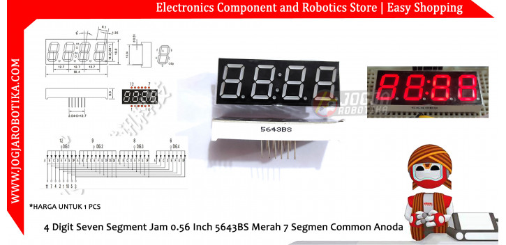 4 Digit Seven Segment Jam 0.56 Inch 5643BS Merah 7 Segmen Common Anoda