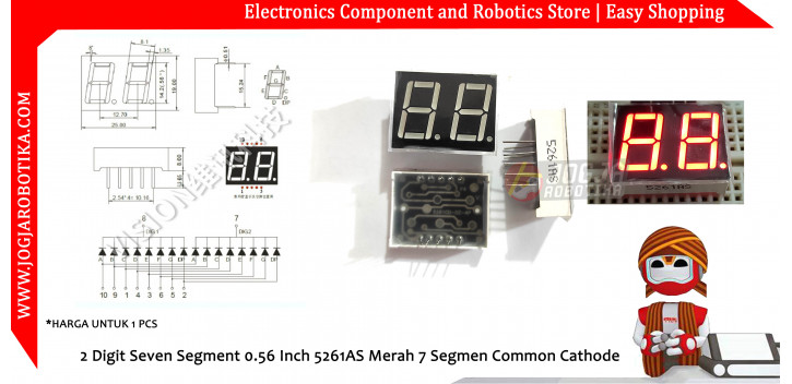 2 Digit Seven Segment 0.56 Inch 5261AS Merah 7 Segmen Common Cathode