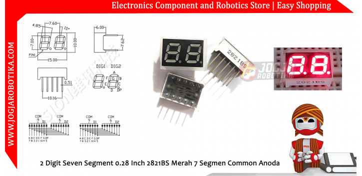 2 Digit Seven Segment 0.28 Inch 2281BS Merah 7 Segmen Common Anoda