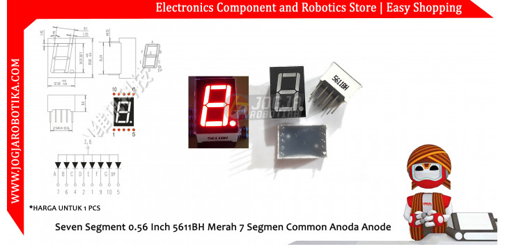 Seven Segment 0.56 Inch 5611BH Merah 7 Segmen Common Anoda Anode