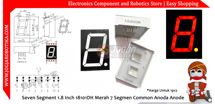 Seven Segment 1.8 Inch FJS18101DH Merah 7 Segmen Common Anoda Anode