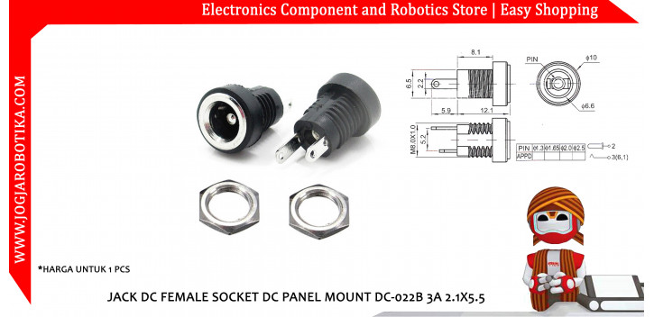 JACK DC FEMALE SOCKET DC PANEL MOUNT DC-022B 3A 2.1X5.5