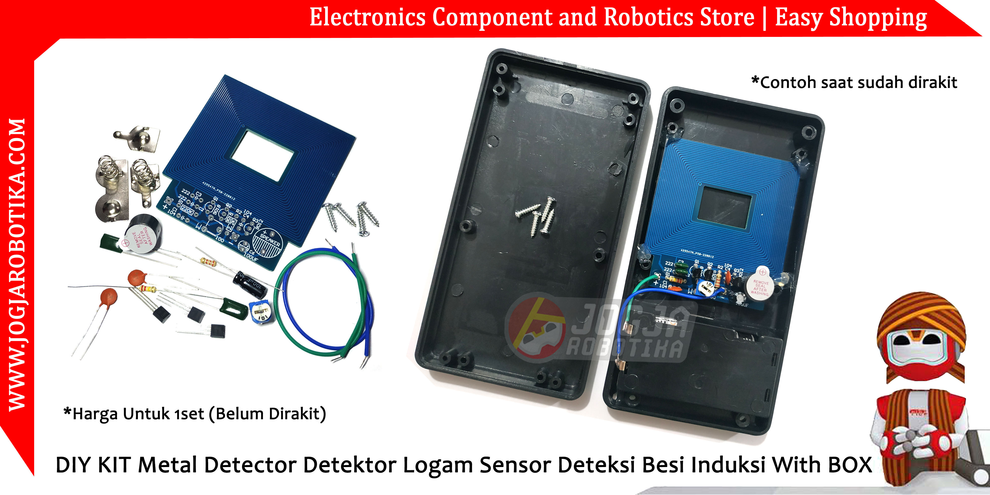DIY KIT Metal Detector Detektor Logam Sensor Deteksi Besi Induksi With BOX