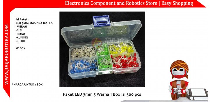 Paket LED 3mm 5 Warna 1 Box Isi 500 pcs