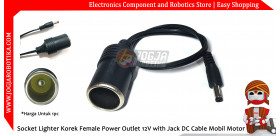 Socket Lighter Korek Female Power Outlet 12V with Jack DC Cable Mobil Motor