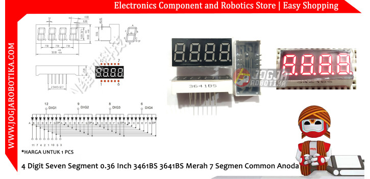 4 Digit Seven Segment 0.36 Inch 3461BS 3641BS Merah 7 Segmen Common Anoda