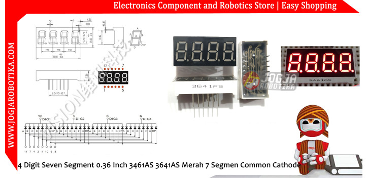 4 Digit Seven Segment 0.36 Inch 3461AS 3641AS Merah 7 Segmen Common Cathode