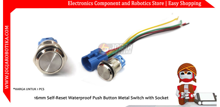 16mm Self-Reset Waterproof Push Button Metal Switch with Socket