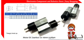 Motor DC Gearbox 12v 16mm 533Rpm