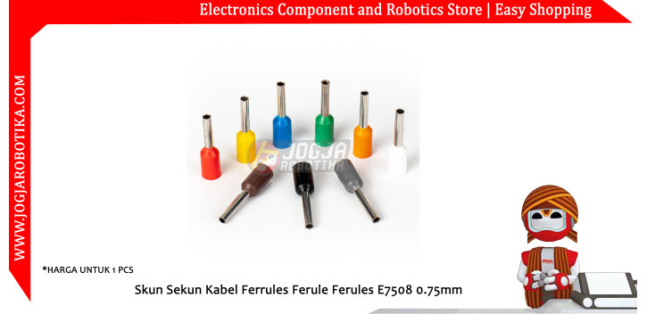 Skun Sekun Kabel Ferrules Ferule Ferules E7508 0.75mm - Merah