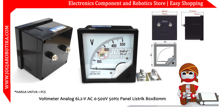 Voltmeter Analog 6L2-V AC 0-500V 50Hz Panel Listrik 80x80mm