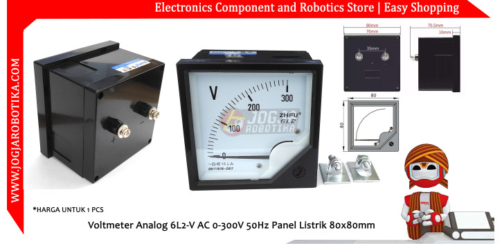 Voltmeter Analog 6L2-V AC 0-300V 50Hz Panel Listrik 80x80mm