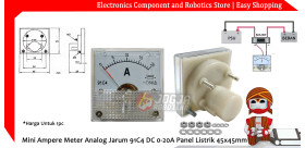 Mini Ampere Meter Analog Jarum 91C4 DC 0-20A Panel Listrik 45x45mm
