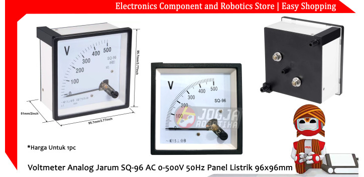 Voltmeter Analog Jarum SQ-96 AC 0-500V 50Hz Panel Listrik 96x96mm