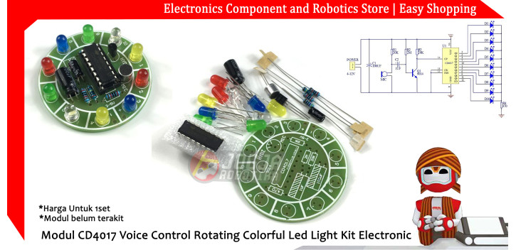 Modul CD4017 Voice Control Rotating Colorful Led Light Kit Electronic