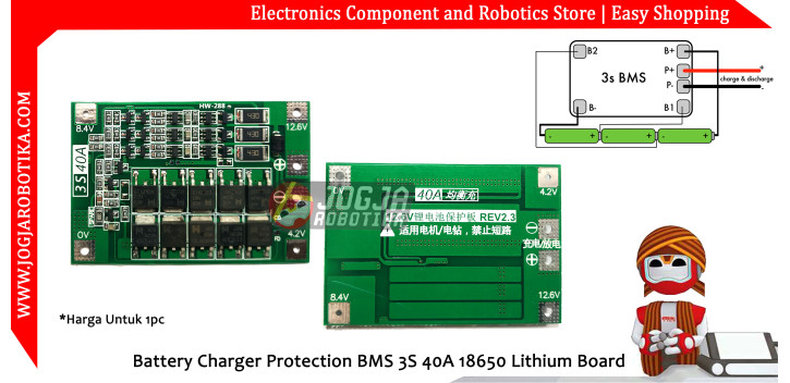 Battery Charger Protection BMS 3S 40A 18650 Lithium Board