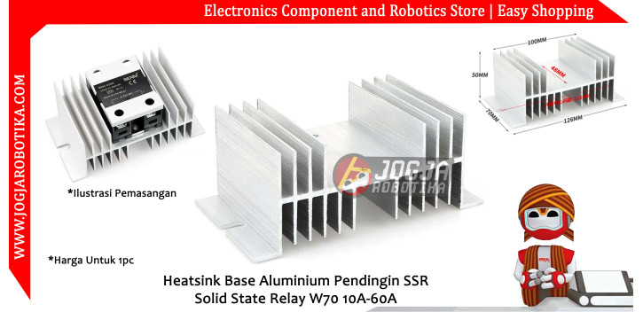 Heatsink Base Aluminium Pendingin SSR Solid State Relay W-70 10A-60A