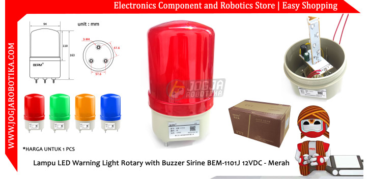 Lampu LED Warning Light Rotary with Buzzer Sirine BEM-1101J 12VDC - Merah