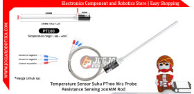 Temperature Sensor Suhu PT100 M12 Probe Resistance Sensing 200MM Rod - 1 Meter