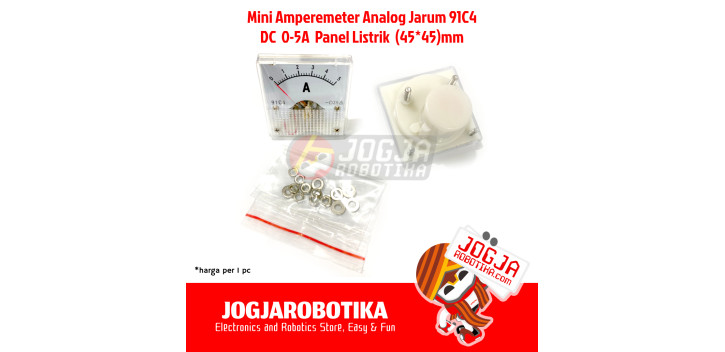 Mini Ampere Meter Analog Jarum 91C4 DC 0-2A Panel Listrik 45x45mm