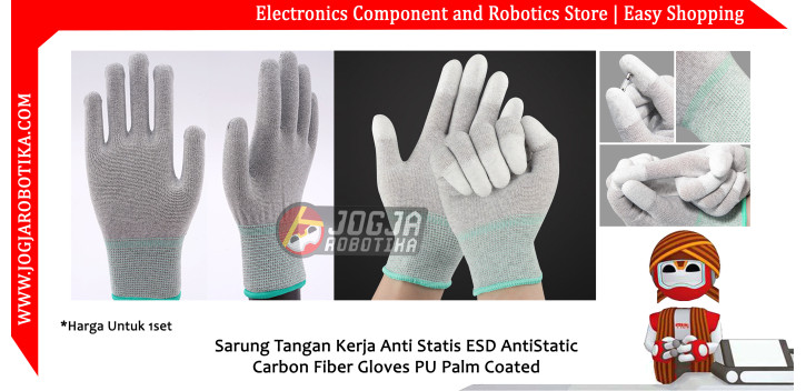 Sarung Tangan Kerja Anti Statis ESD AntiStatic Carbon Fiber Gloves PU Palm Coated Size M