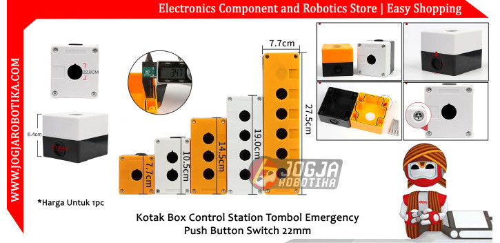BX2-22 Kotak Box Control Station Tombol Emergency Push Button Switch 22mm - Putih
