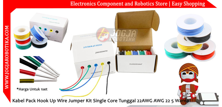 Kabel Pack Hook Up Wire Jumper Kit Single Core Tunggal 22AWG AWG 22 5 Warna