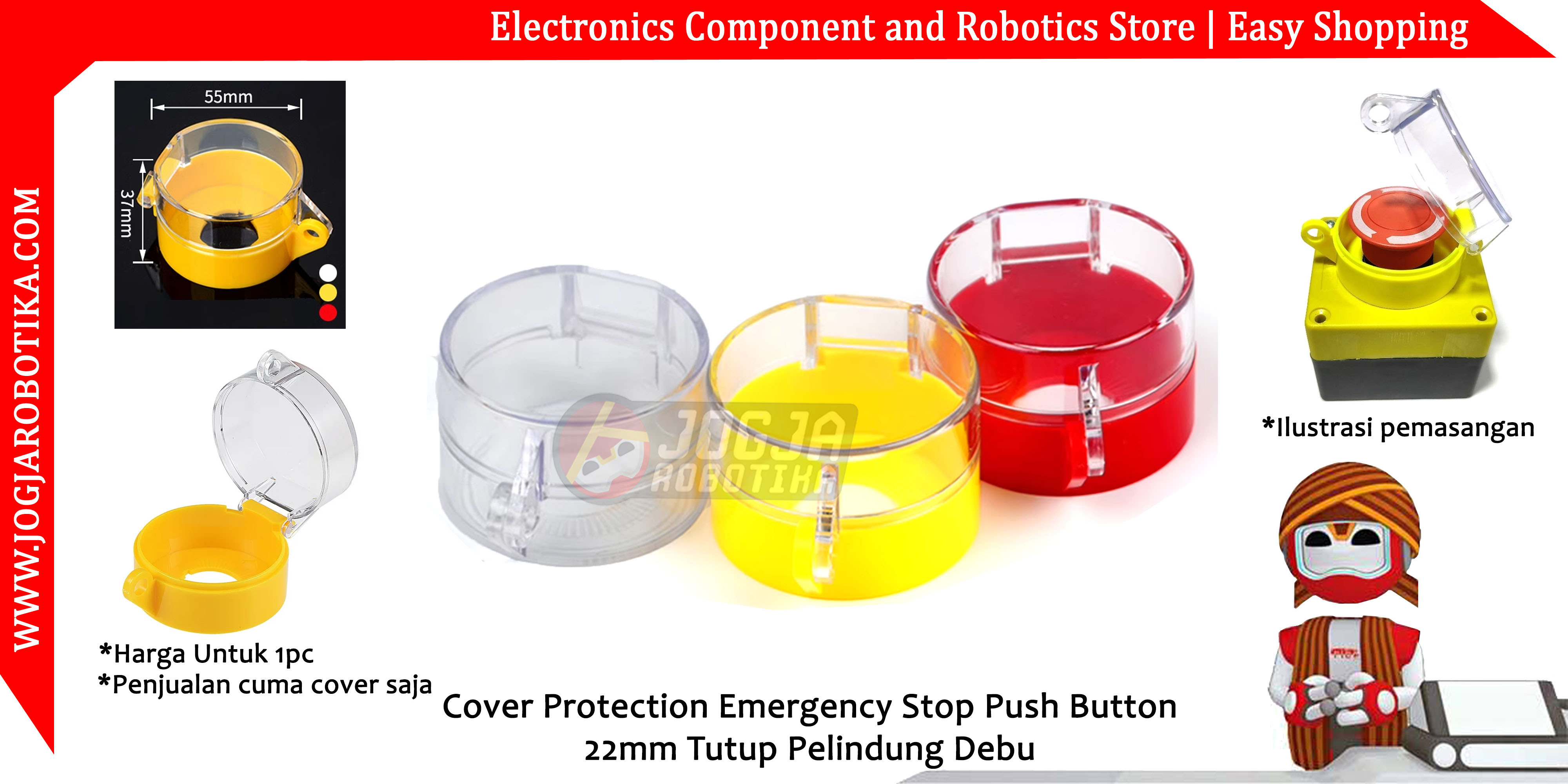 Cover Protection Emergency Stop Push Button 22mm Tutup Pelindung Debu ...