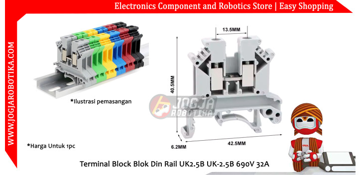 Terminal Block Blok Din Rail UK2.5B UK-2.5B 690V 32A