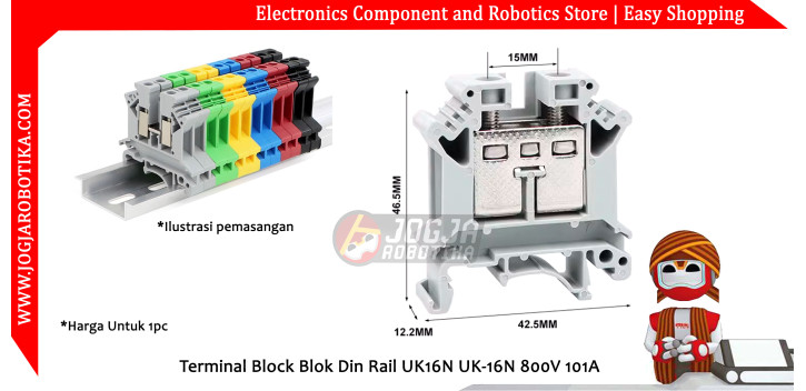 Terminal Block Blok Din Rail UK16N UK-16N 800V 101A